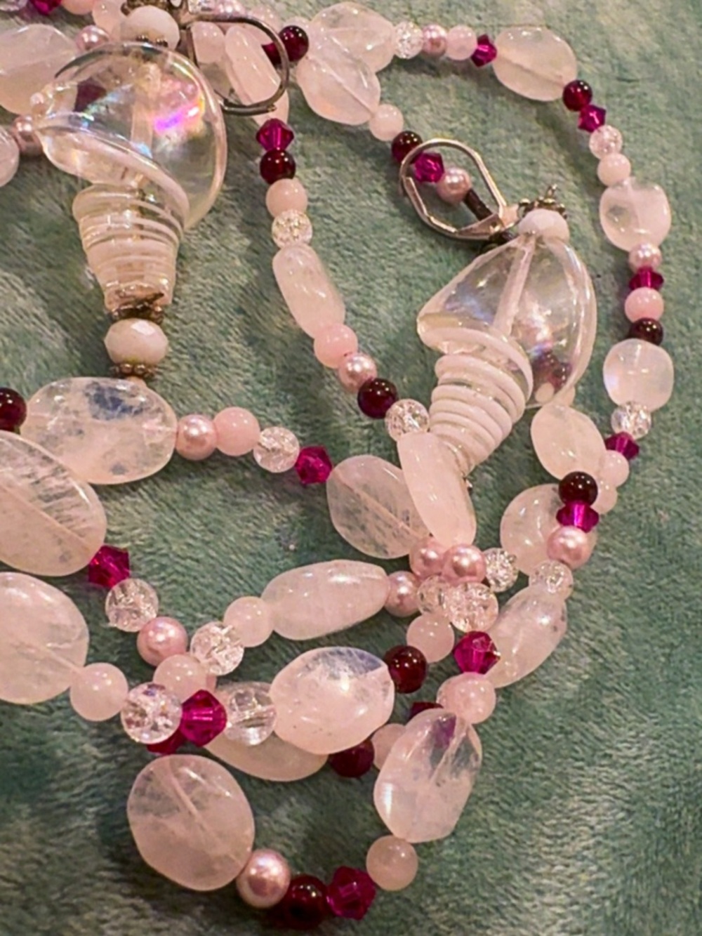 Vintage necklace rose quartz &hesonite garnet and 925